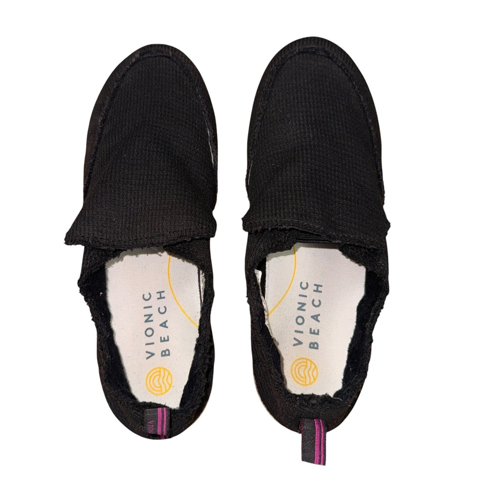 Vionic Beach Malibu Slip On Sneaker Womens 9 Pre-Owned Black Frayed Knit Shoes
